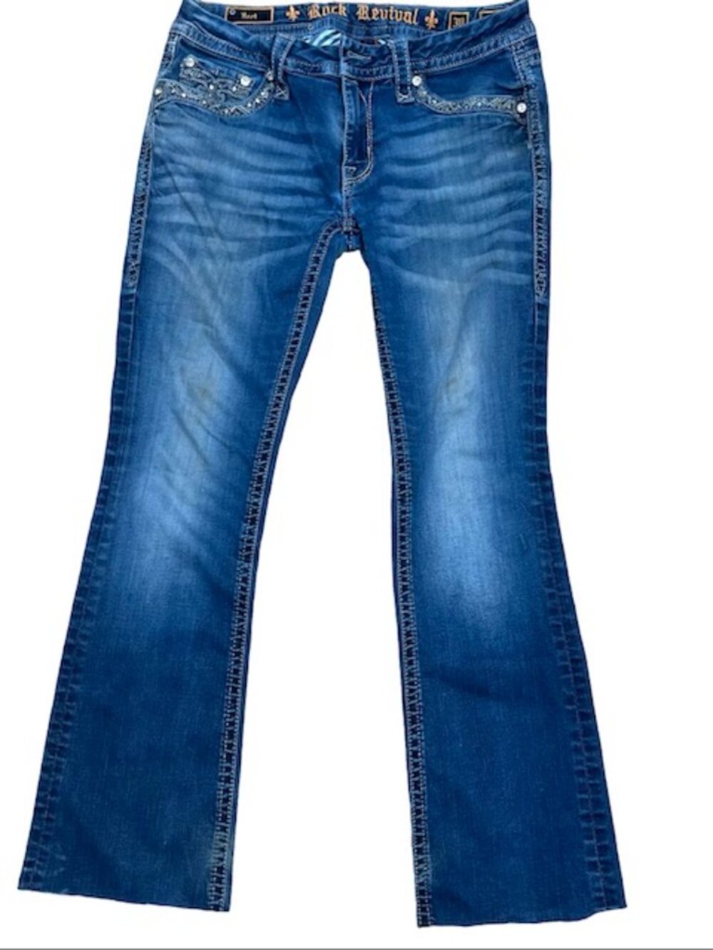 Jazlyn Boot Denim Jean Rock Revival Womens Y2K Embellished Sz 30"x29" (75 - Picture 13 of 13